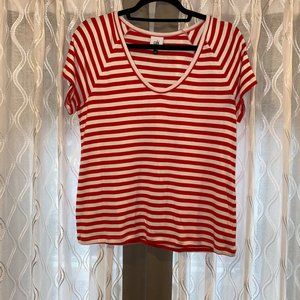 CAbi Red and White Striped Scoop Neck T